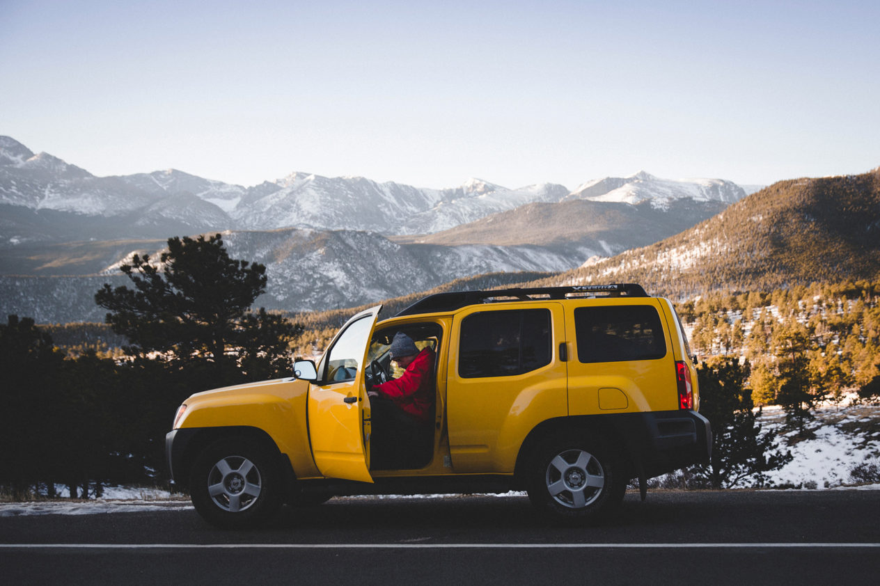 Driver on side of mountain road