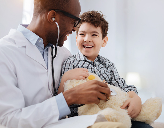Doctor and patient smiling